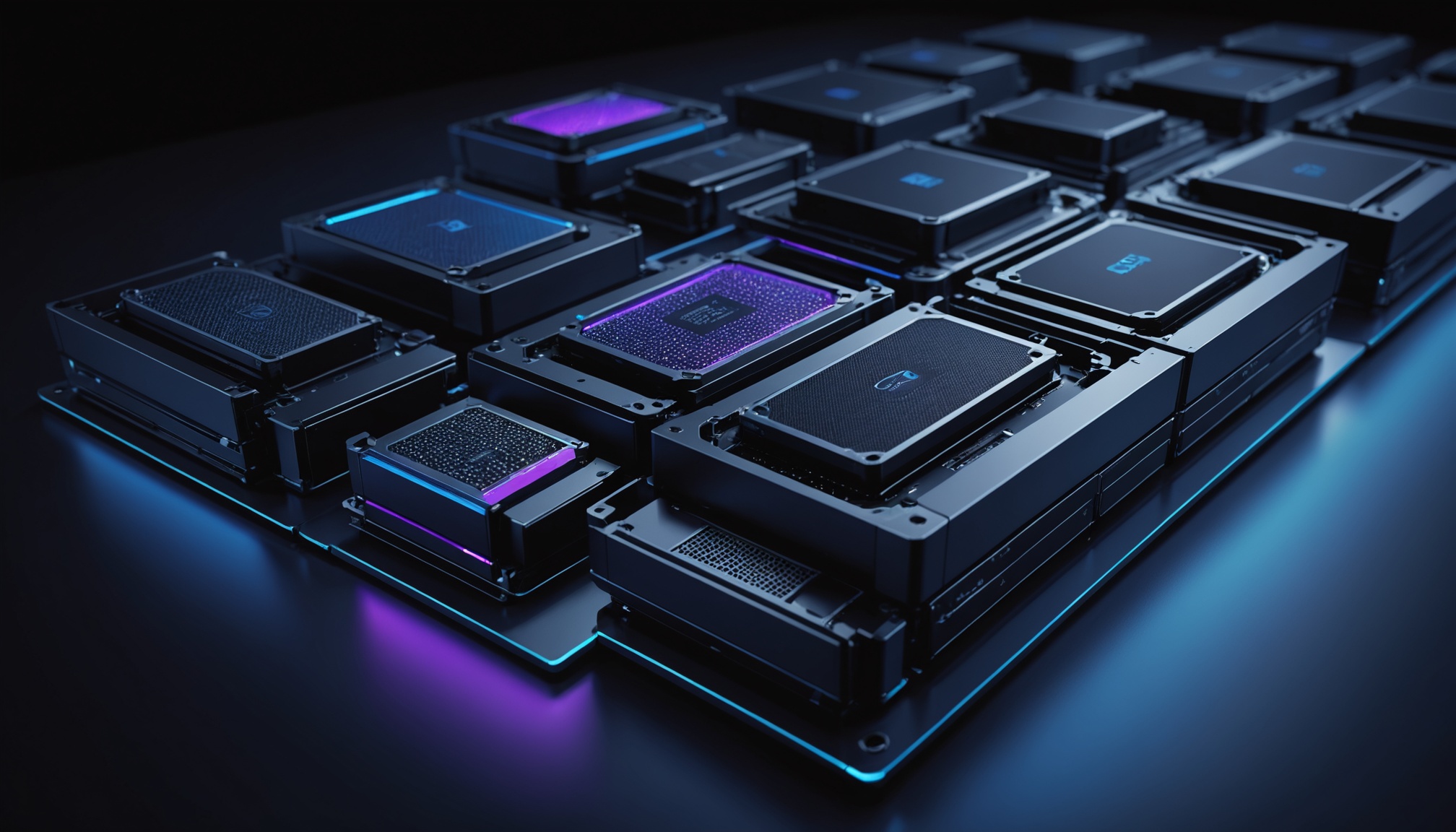 ilustración de un die de CPU con trazas ópticas hacia racks de servidores
