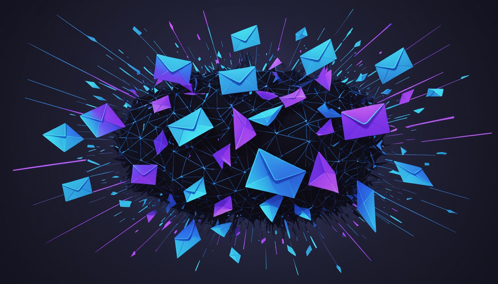ilustración abstracta de correos entrando a un gateway fracturado