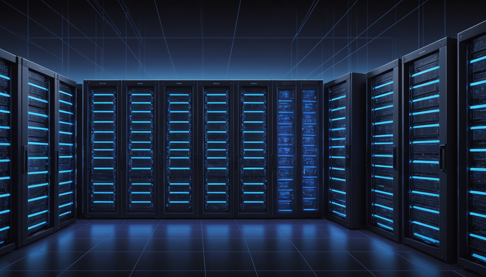 ilustración conceptual de racks de servidores conectados a una red eléctrica saturada