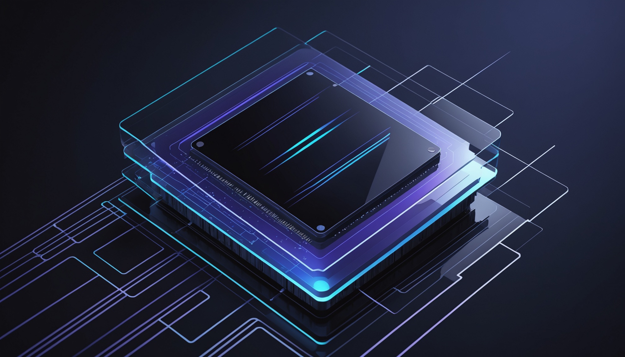 ilustración de capas del stack con un chip vigilando desde la capa inferior